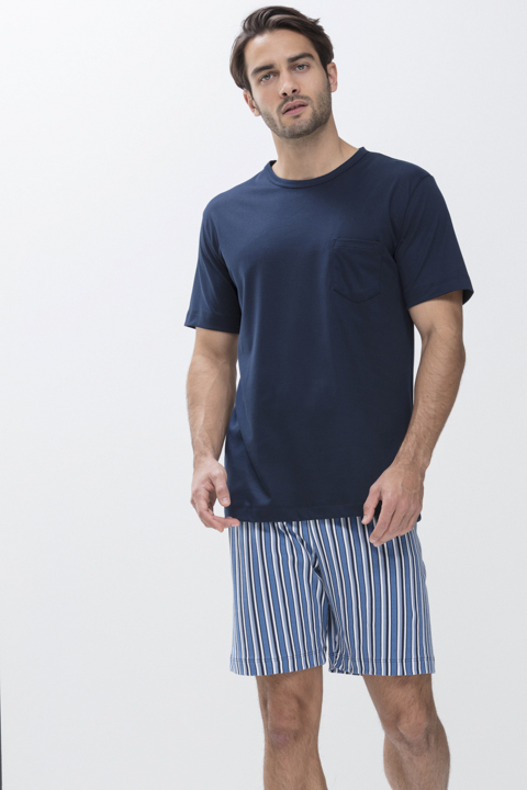 Pyjama kort Yacht Blue Breiter Streifen Vooraanzicht | mey®