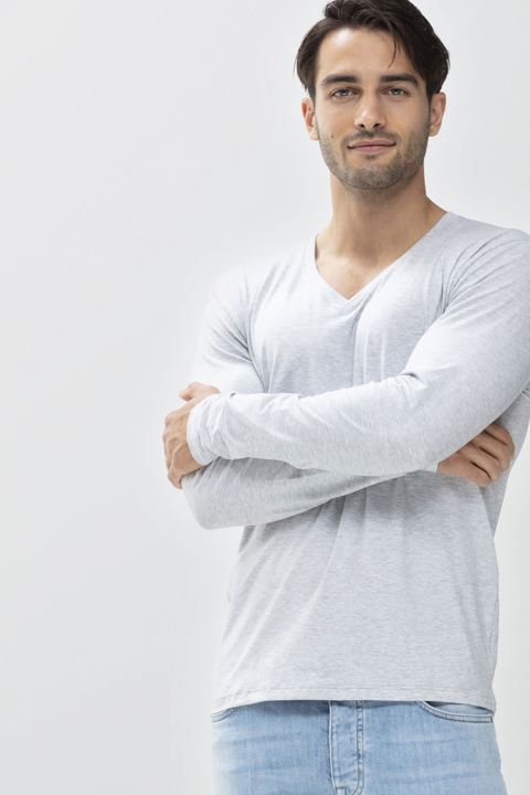 Shirt 1/1 sleeve Light Grey Melange Dry Cotton Colour Front View | mey®