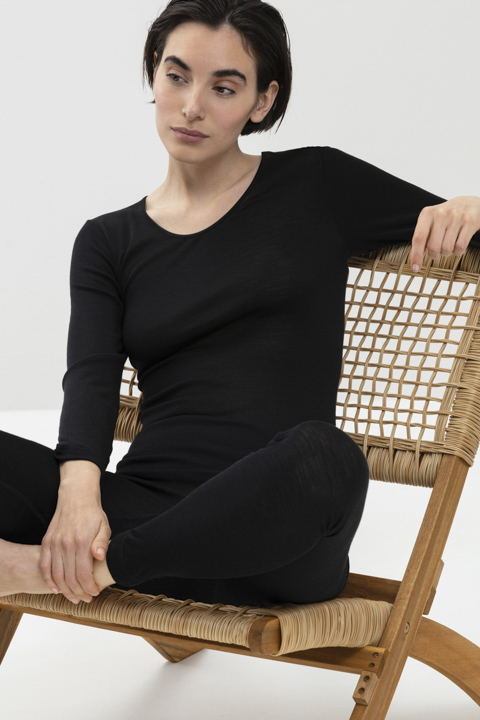 Shirt langarm Schwarz Serie Exquisite Frontansicht | mey®