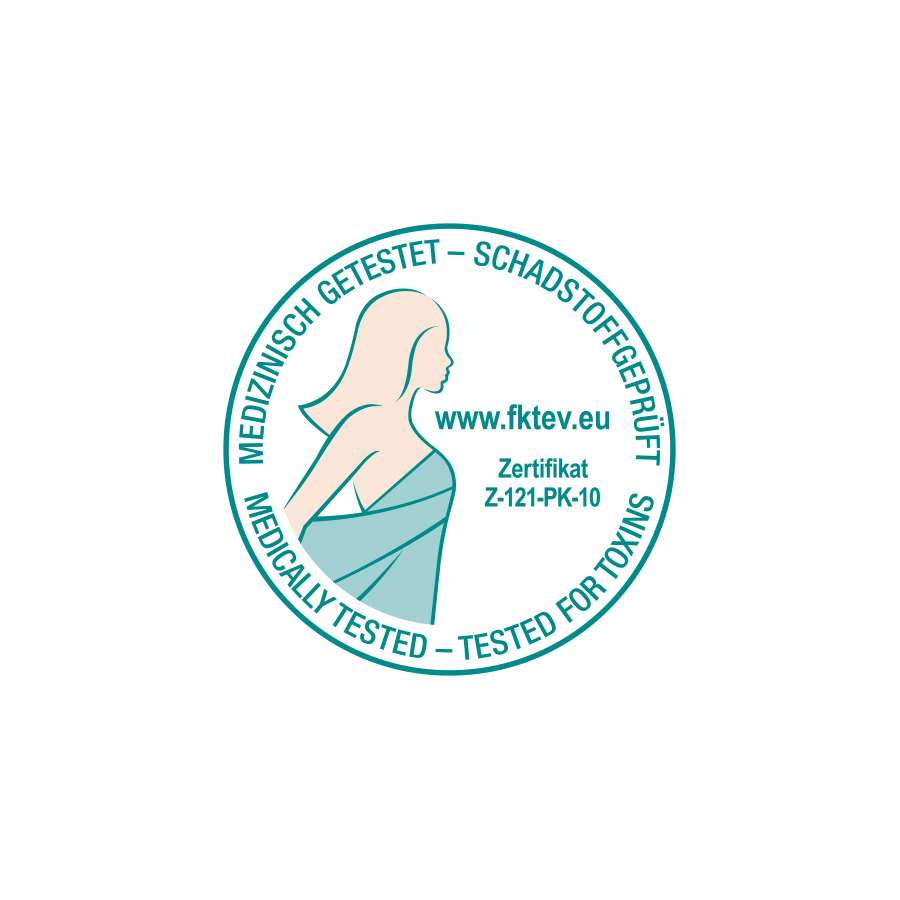 Siegel der Zertifizierung mit medizinisch getestet der Fördergemeinschaft Körperverträgliche Textilien | mey®